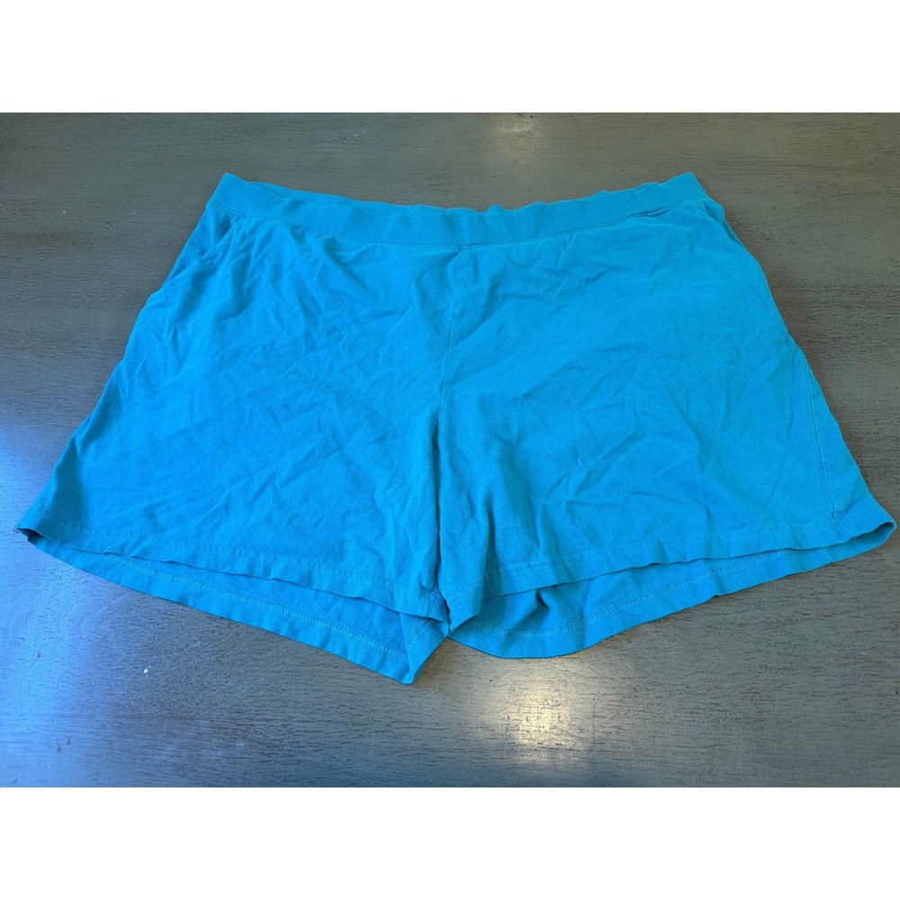 Basic Editions Teal Blue Cotton Knit Lounge Shorts Plus Size 1X Elastic Waist